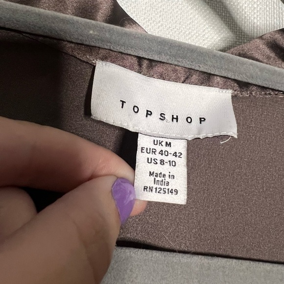 Topshop Purplish Grey Satin Lace Pajama Top Medium - Picture 4 of 8